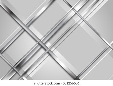 Fondo elegante de tecnología gris metálico abstracto abstracto. Bandas de metal plateado sobre fondo gris. Ilustración metálica de alta tecnología