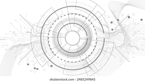 Grey technology on a white background with various technology elements.Futuristic technology background.