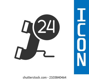 Grey Telephone 24 hours support icon isolated on white background. All-day customer support call-center. Full time call services.  Vector