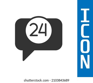 Icono de soporte de 24 horas del teléfono gris aislado en fondo blanco. Centro de atención al cliente durante todo el día. Servicios de llamadas a tiempo completo.  Vector