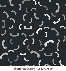 Grey Telephone handset icon isolated seamless pattern on black background. Phone sign.  Vector Illustration
