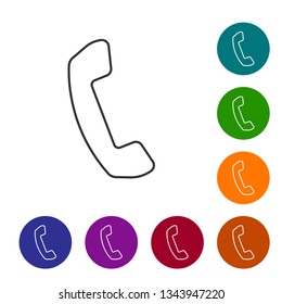Grey Telephone handset line icon isolated on white background. Phone sign. Vector Illustration
