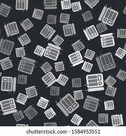 Grey Telephone icon isolated seamless pattern on black background. Landline phone.  Vector Illustration