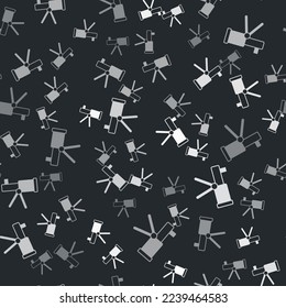 Grey Telescope icon isolated seamless pattern on black background. Scientific tool. Education and astronomy element, spyglass and study stars.  Vector