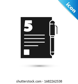 Grey Test or exam sheet and pen icon isolated on white background. Test paper, exam or survey concept.  Vector Illustration