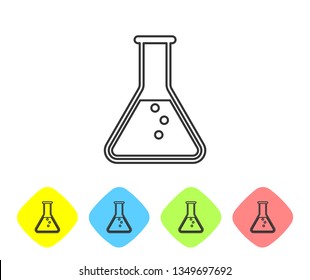 Grey Test tube and flask - chemical laboratory test line icon isolated on white background. Set icon in color rhombus buttons. Vector Illustration