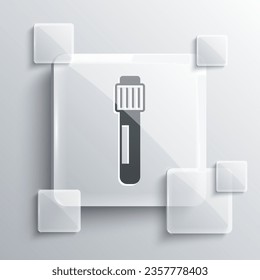 Grey Test tube and flask chemical laboratory test icon isolated on grey background. Laboratory glassware sign. Square glass panels. Vector