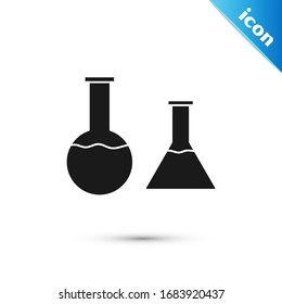 Grey Test tube and flask icon isolated on white background. Chemical laboratory test. Laboratory glassware.  Vector Illustration