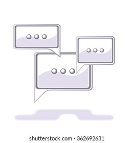 Grey text bubble on a white background.