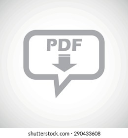 Grey text PDF with down arrow in chat bubble, on white gradient background