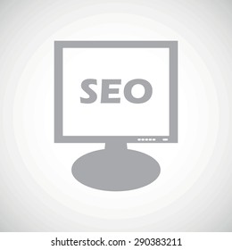 Grey text SEO on screen, on white gradient background