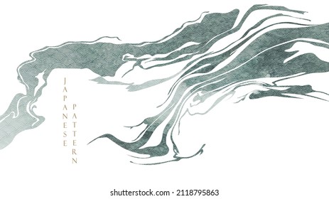 Grey texture with Japanese wave pattern in vintage style. Abstract art  landscape banner design with brush stroke watercolor texture vector.