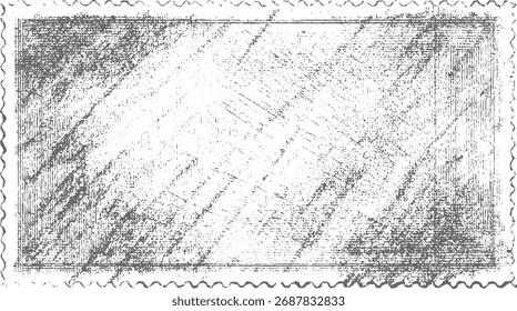 Un sello postal con textura gris con bordes perforados y una superficie afligida.
