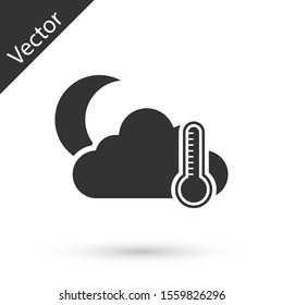 Grey Thermometer and cloud with moon icon isolated on white background.  Vector Illustration