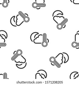 Grey Thermometer and cloud with moon icon isolated seamless pattern on white background.  Vector Illustration
