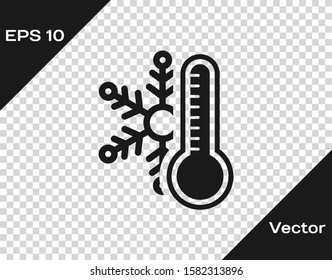 Grey Thermometer with snowflake icon isolated on transparent background.  Vector Illustration
