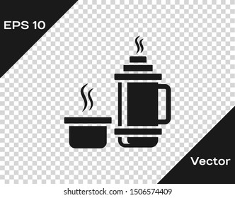 Grey Thermos container icon isolated on transparent background. Thermo flask icon. Camping and hiking equipment.  Vector Illustration