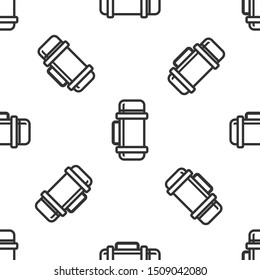 Grey Thermos container icon isolated seamless pattern on white background. Thermo flask icon. Camping and hiking equipment.  Vector Illustration