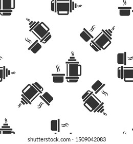 Grey Thermos container icon isolated seamless pattern on white background. Thermo flask icon. Camping and hiking equipment.  Vector Illustration