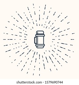 Grey Thermos container icon isolated on beige background. Thermo flask icon. Camping and hiking equipment. Abstract circle random dots. Vector Illustration