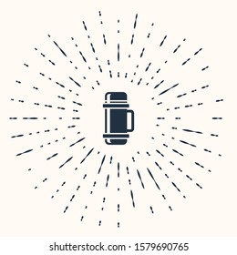 Grey Thermos container icon isolated on beige background. Thermo flask icon. Camping and hiking equipment. Abstract circle random dots. Vector Illustration