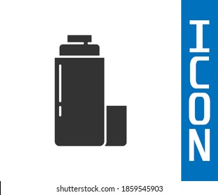 Grey Thermos container icon isolated on white background. Thermo flask icon. Camping and hiking equipment.  Vector