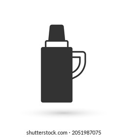 Grey Thermos container icon isolated on white background. Thermo flask icon. Camping and hiking equipment.  Vector