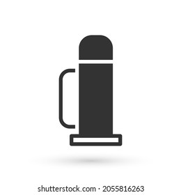 Grey Thermos container icon isolated on white background. Thermo flask icon. Camping and hiking equipment.  Vector