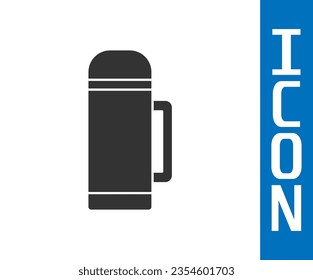 Grey Thermos container icon isolated on white background. Thermo flask icon. Camping and hiking equipment.  Vector Illustration