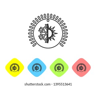 Grey Thermostat line icon isolated on white background. Temperature control. Set icon in color rhombus buttons. Vector Illustration