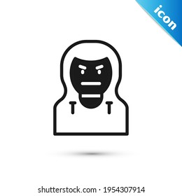 Grey Thief mask icon isolated on white background. Bandit mask, criminal man.  Vector