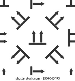 Grey This side up icon isolated seamless pattern on white background. Two arrows indicating top side of packaging. Cargo handled so these arrows always point up.  Vector Illustration