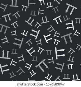 Grey This side up icon isolated seamless pattern on black background. Two arrows indicating top side of packaging. Cargo handled so these arrows always point up.  Vector Illustration