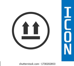 Grey This side up icon isolated on white background. Two arrows indicating top side of packaging. Cargo handled.  Vector Illustration