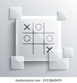 Grey Tic tac toe game icon isolated on grey background. Square glass panels. Vector