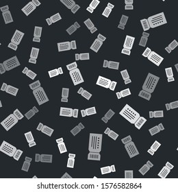 Grey Ticket icon isolated seamless pattern on black background.  Vector Illustration