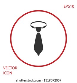 Grey Tie icon isolated on white background. Necktie and neckcloth symbol. Red circle button. Vector Illustration