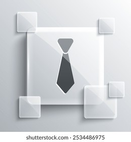 Grey Tie icon isolated on grey background. Necktie and neckcloth symbol. Square glass panels. Vector