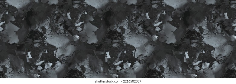 La pizarra de mosaico gris. Fondo de degradado negro. Pared de salpicaduras de tinta de alcohol negra. Textura de luz negra. Acuarela De Mármol Gris. Acuarela de color de agua metálica. Granito Líquido Fluido. Pintura Resumen Moderna.