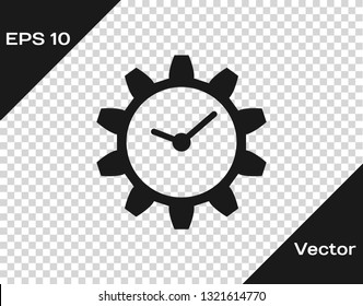 Grey Time Management icon isolated on transparent background. Clock and gear sign. Vector Illustration