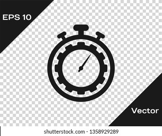Grey Time Management icon isolated on transparent background. Clock and gear sign. Productivity symbol. Vector Illustration
