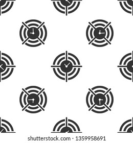 Grey Time Management icon isolated seamless pattern on white background. Clock and gear sign. Productivity symbol. Vector Illustration