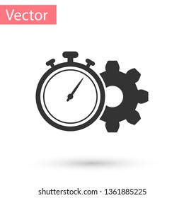 Grey Time Management icon isolated on white background. Clock and gear sign. Productivity symbol. Vector Illustration