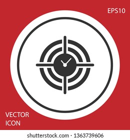 Grey Time Management icon isolated on red background. Clock and gear sign. Productivity symbol. White circle button. Vector Illustration
