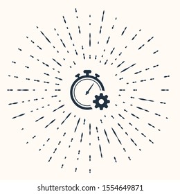 Grey Time Management icon isolated on beige background. Clock and gear sign. Productivity symbol. Abstract circle random dots. Vector Illustration