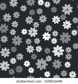 Grey Time Management icon isolated seamless pattern on black background. Clock and gear sign. Productivity symbol.  Vector Illustration