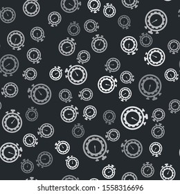 Grey Time Management icon isolated seamless pattern on black background. Clock and gear sign. Productivity symbol.  Vector Illustration