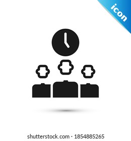 Icono de Gray Time Management aislado en fondo blanco. Señal de reloj y marcha. Símbolo de productividad.  Vector