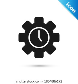 Grey Time Management icon isolated on white background. Clock and gear sign. Productivity symbol.  Vector