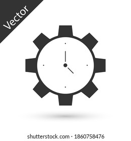 Icono de Gray Time Management aislado en fondo blanco. Señal de reloj y marcha. Símbolo de productividad. Vector.